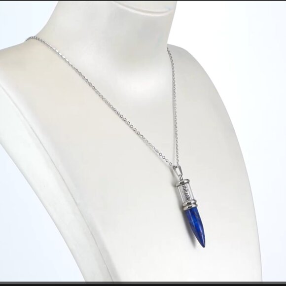 Cobalt Blue Lapis Lazuli Bullet-shaped Pendant Necklace, - Picture 3 of 3